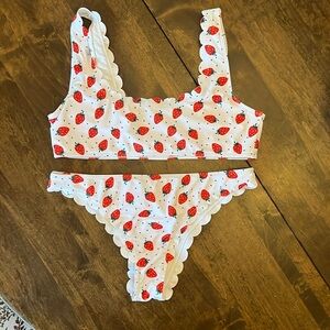 Strawberry print bikini with scallops size Medium